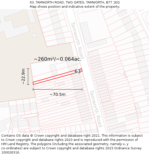 63, TAMWORTH ROAD, TWO GATES, TAMWORTH, B77 1EQ: Plot and title map