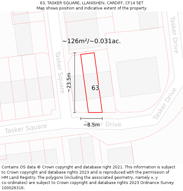 63, TASKER SQUARE, LLANISHEN, CARDIFF, CF14 5ET: Plot and title map