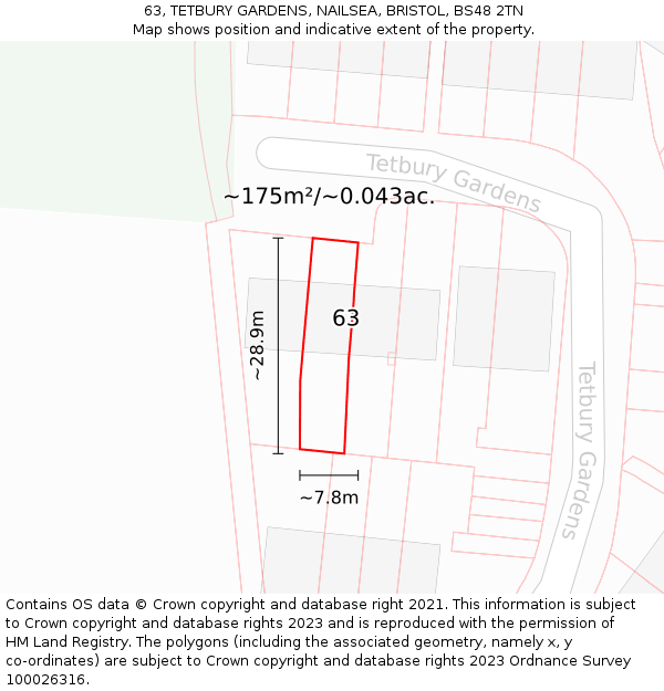 63, TETBURY GARDENS, NAILSEA, BRISTOL, BS48 2TN: Plot and title map