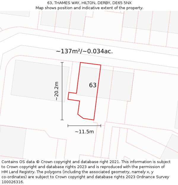 63, THAMES WAY, HILTON, DERBY, DE65 5NX: Plot and title map
