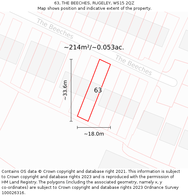 63, THE BEECHES, RUGELEY, WS15 2QZ: Plot and title map