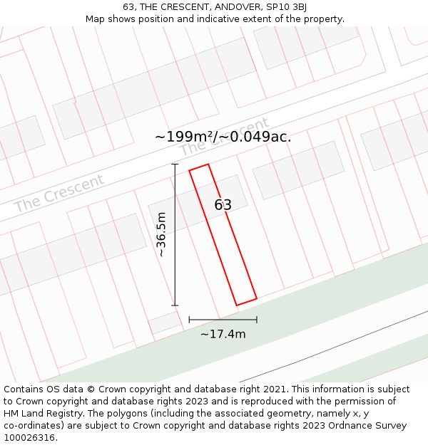 63, THE CRESCENT, ANDOVER, SP10 3BJ: Plot and title map