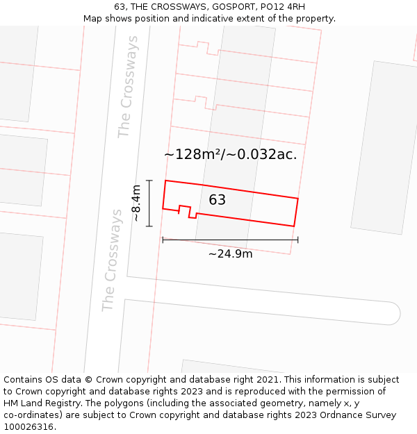 63, THE CROSSWAYS, GOSPORT, PO12 4RH: Plot and title map