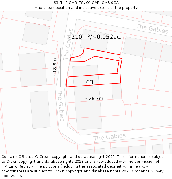 63, THE GABLES, ONGAR, CM5 0GA: Plot and title map