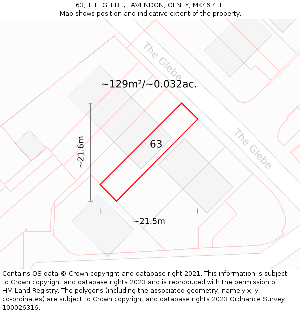63, THE GLEBE, LAVENDON, OLNEY, MK46 4HF: Plot and title map