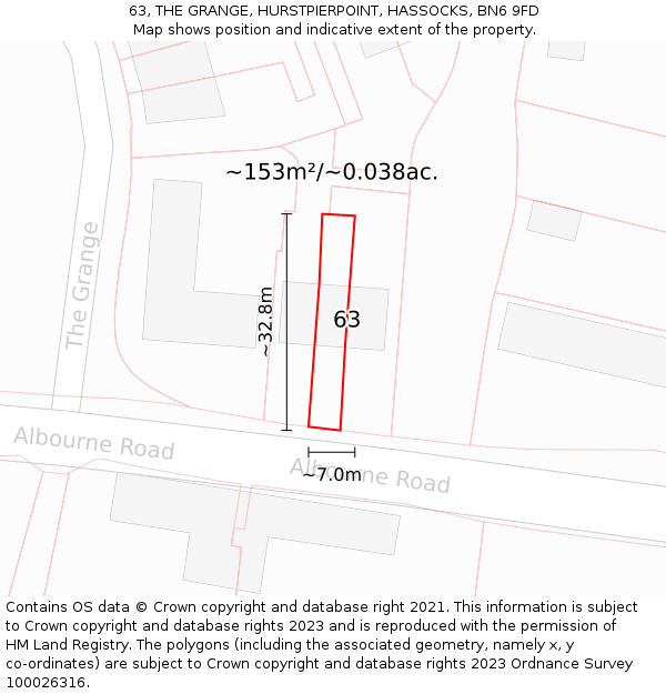 63, THE GRANGE, HURSTPIERPOINT, HASSOCKS, BN6 9FD: Plot and title map