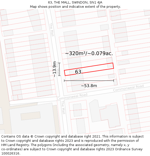 63, THE MALL, SWINDON, SN1 4JA: Plot and title map
