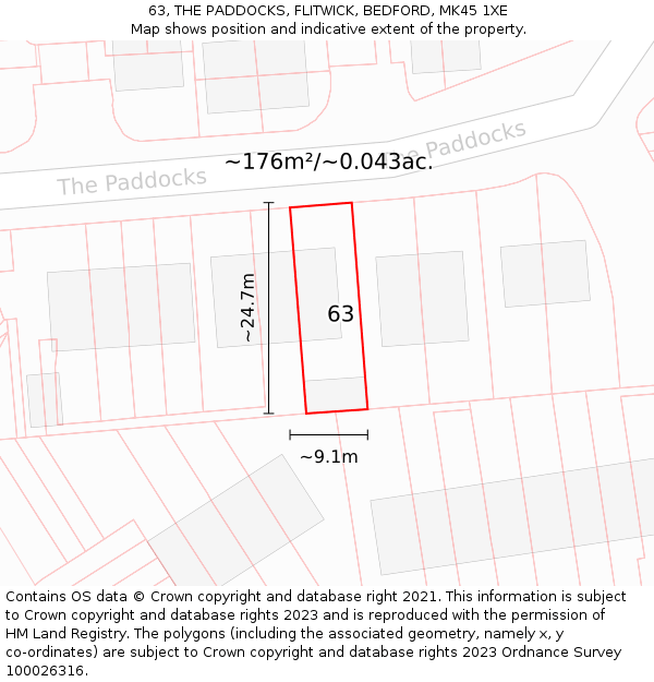63, THE PADDOCKS, FLITWICK, BEDFORD, MK45 1XE: Plot and title map