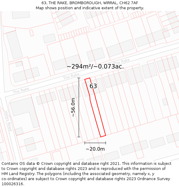63, THE RAKE, BROMBOROUGH, WIRRAL, CH62 7AF: Plot and title map