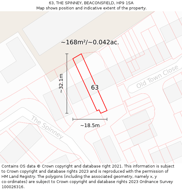 63, THE SPINNEY, BEACONSFIELD, HP9 1SA: Plot and title map