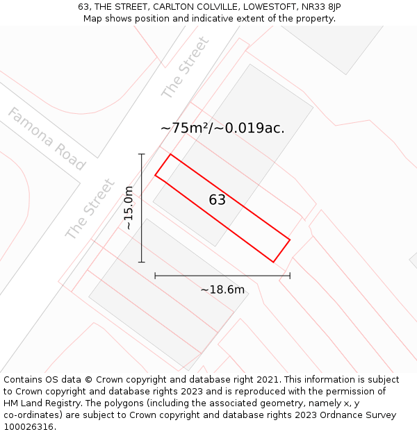 63, THE STREET, CARLTON COLVILLE, LOWESTOFT, NR33 8JP: Plot and title map