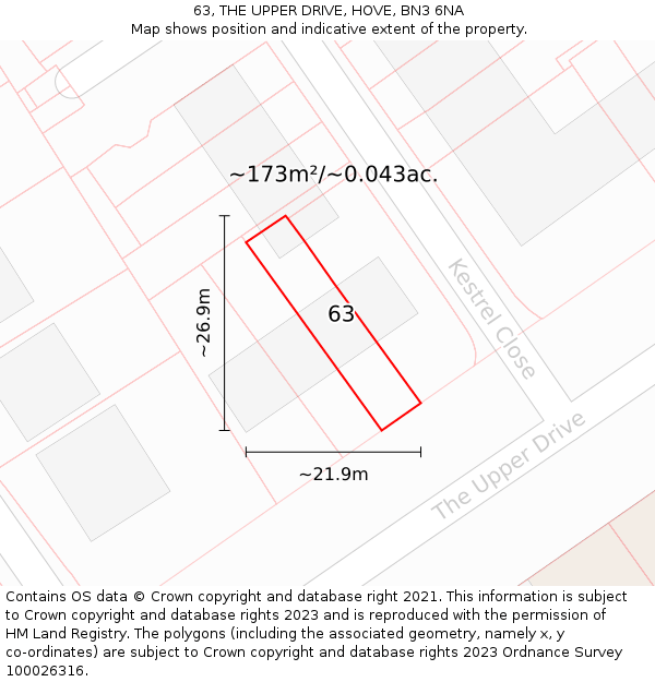63, THE UPPER DRIVE, HOVE, BN3 6NA: Plot and title map