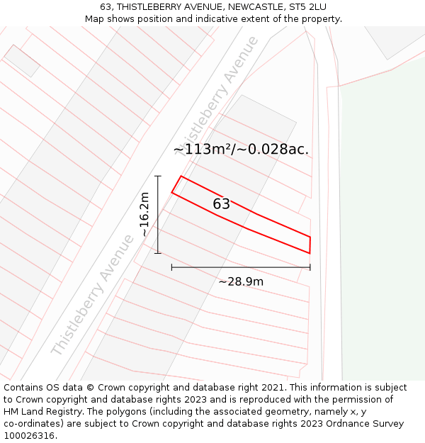 63, THISTLEBERRY AVENUE, NEWCASTLE, ST5 2LU: Plot and title map