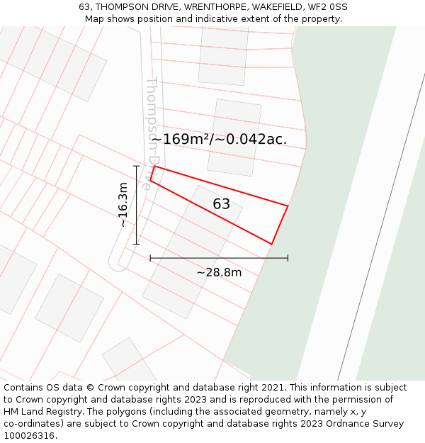 63, THOMPSON DRIVE, WRENTHORPE, WAKEFIELD, WF2 0SS: Plot and title map