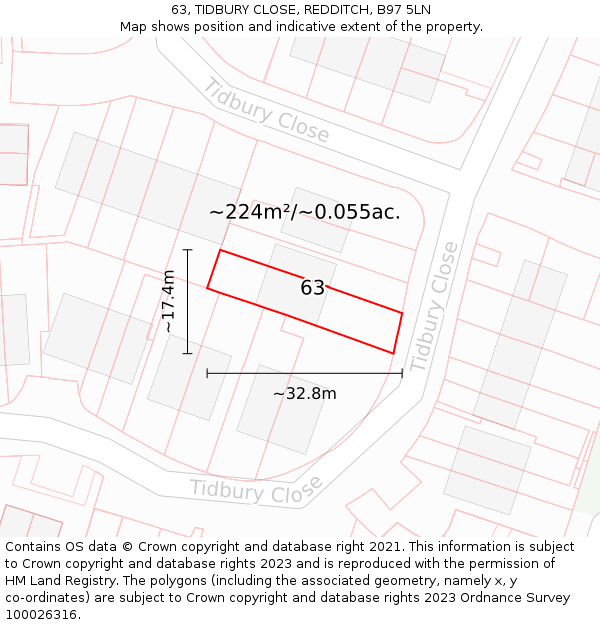 63, TIDBURY CLOSE, REDDITCH, B97 5LN: Plot and title map