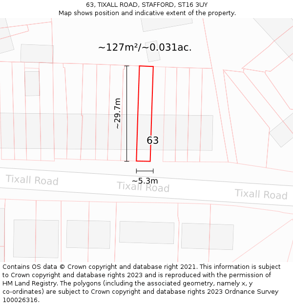 63, TIXALL ROAD, STAFFORD, ST16 3UY: Plot and title map