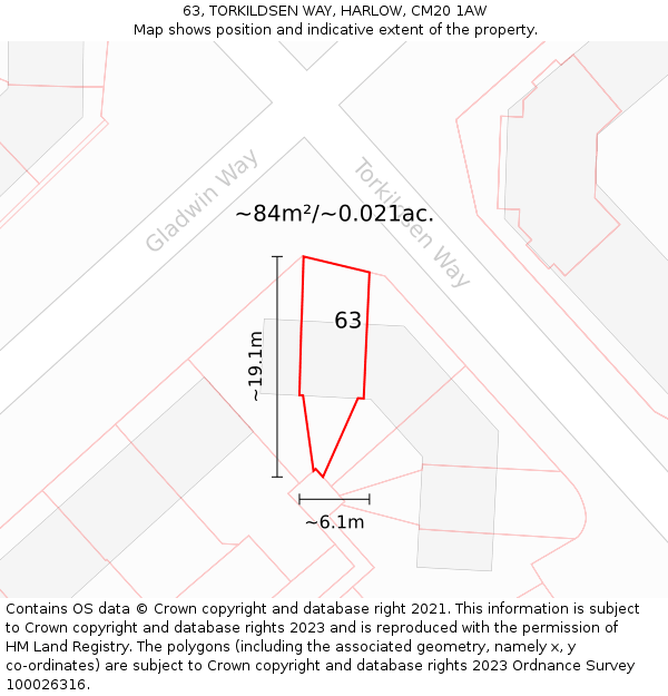 63, TORKILDSEN WAY, HARLOW, CM20 1AW: Plot and title map