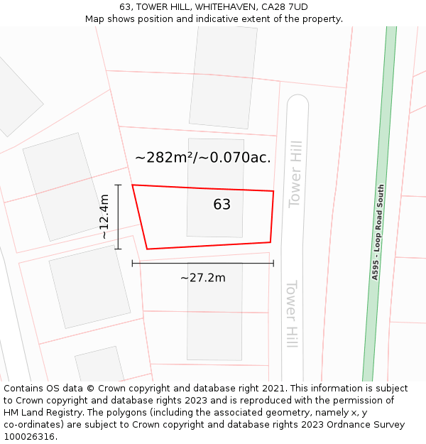 63, TOWER HILL, WHITEHAVEN, CA28 7UD: Plot and title map