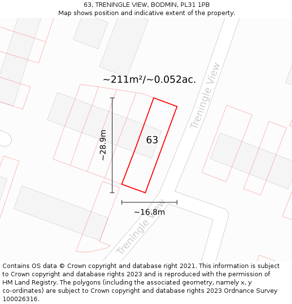 63, TRENINGLE VIEW, BODMIN, PL31 1PB: Plot and title map