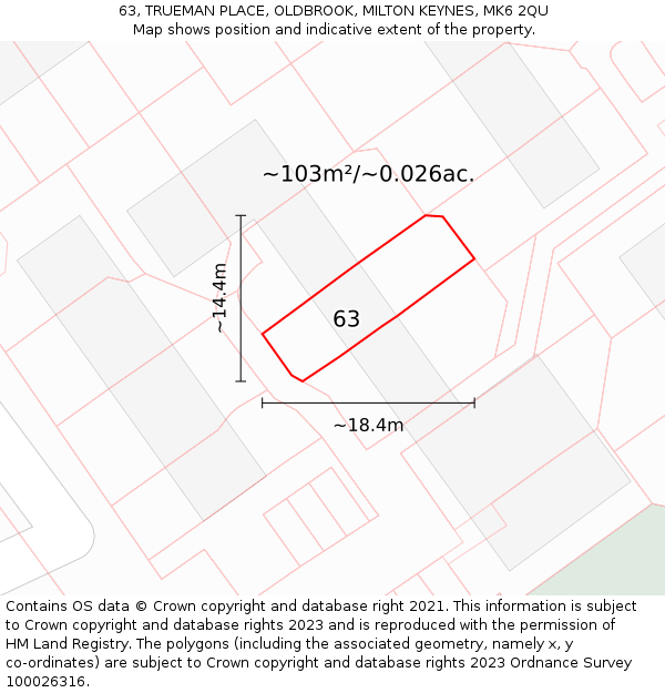 63, TRUEMAN PLACE, OLDBROOK, MILTON KEYNES, MK6 2QU: Plot and title map
