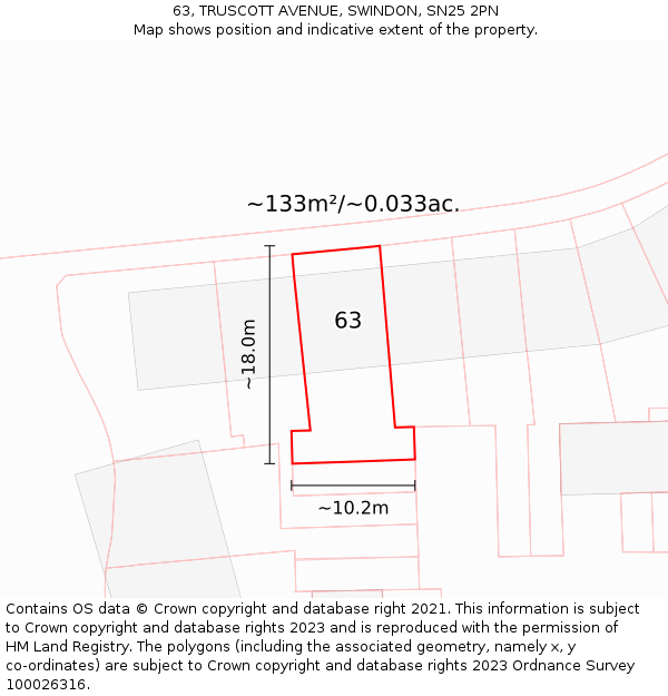 63, TRUSCOTT AVENUE, SWINDON, SN25 2PN: Plot and title map