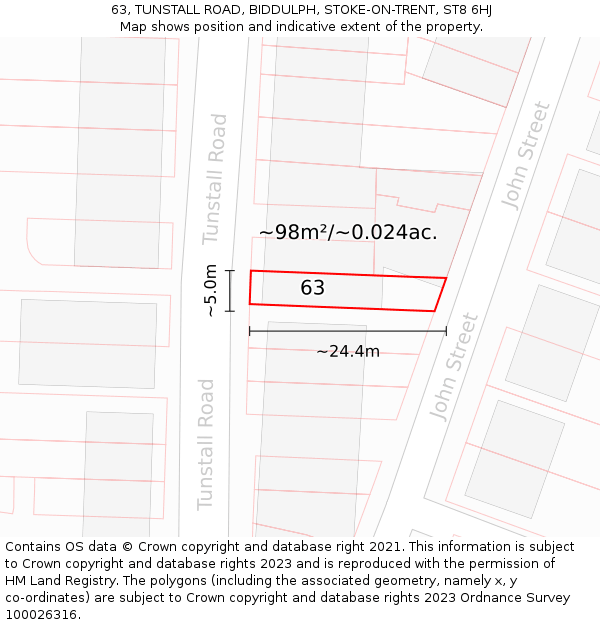 63, TUNSTALL ROAD, BIDDULPH, STOKE-ON-TRENT, ST8 6HJ: Plot and title map