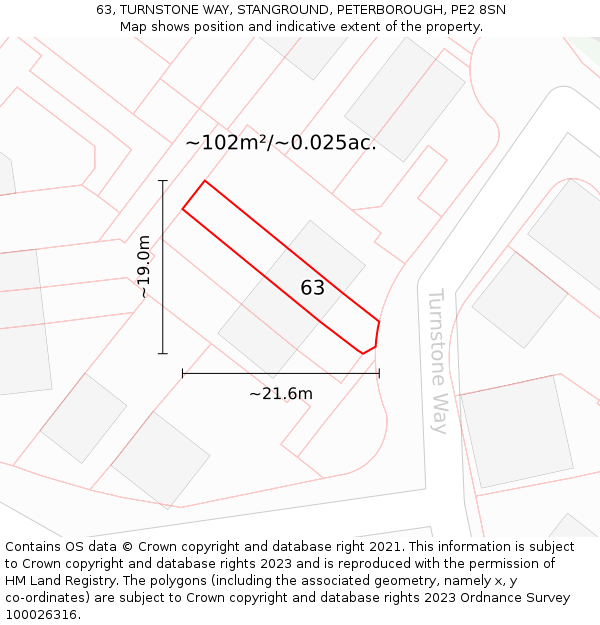 63, TURNSTONE WAY, STANGROUND, PETERBOROUGH, PE2 8SN: Plot and title map