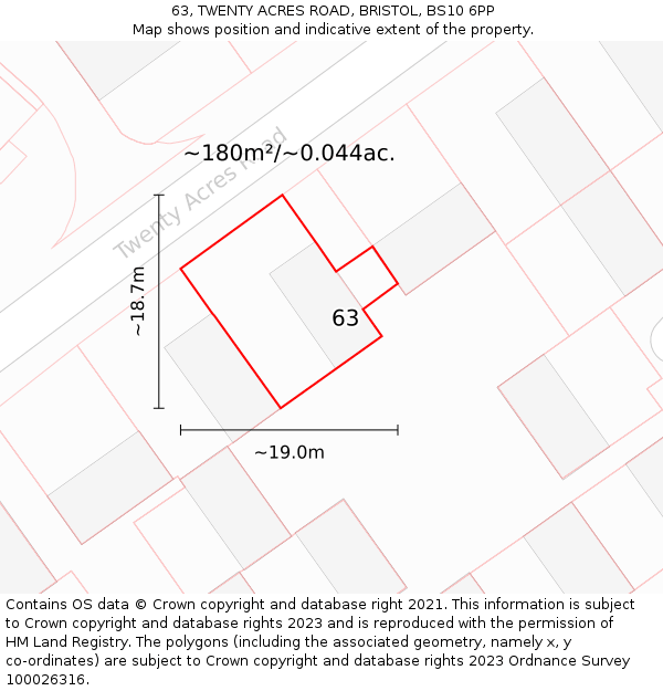 63, TWENTY ACRES ROAD, BRISTOL, BS10 6PP: Plot and title map