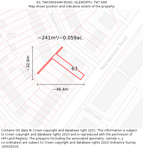 63, TWICKENHAM ROAD, ISLEWORTH, TW7 6AR: Plot and title map
