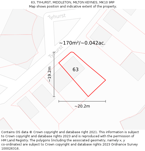 63, TYHURST, MIDDLETON, MILTON KEYNES, MK10 9RP: Plot and title map