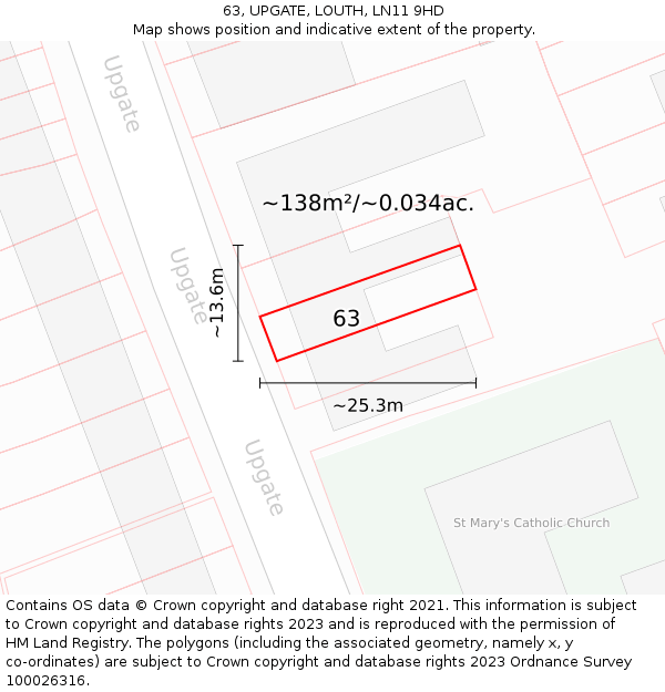 63, UPGATE, LOUTH, LN11 9HD: Plot and title map