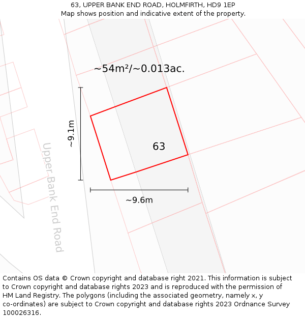 63, UPPER BANK END ROAD, HOLMFIRTH, HD9 1EP: Plot and title map