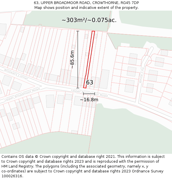 63, UPPER BROADMOOR ROAD, CROWTHORNE, RG45 7DP: Plot and title map