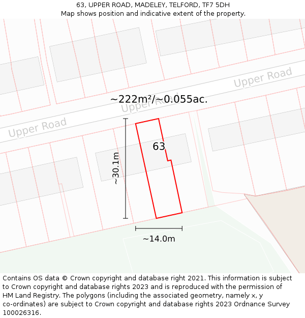 63, UPPER ROAD, MADELEY, TELFORD, TF7 5DH: Plot and title map
