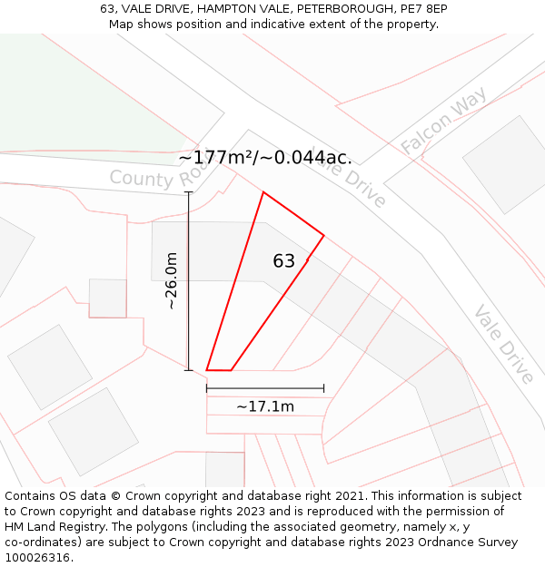 63, VALE DRIVE, HAMPTON VALE, PETERBOROUGH, PE7 8EP: Plot and title map