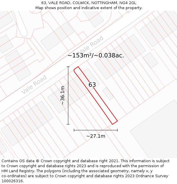 63, VALE ROAD, COLWICK, NOTTINGHAM, NG4 2GL: Plot and title map