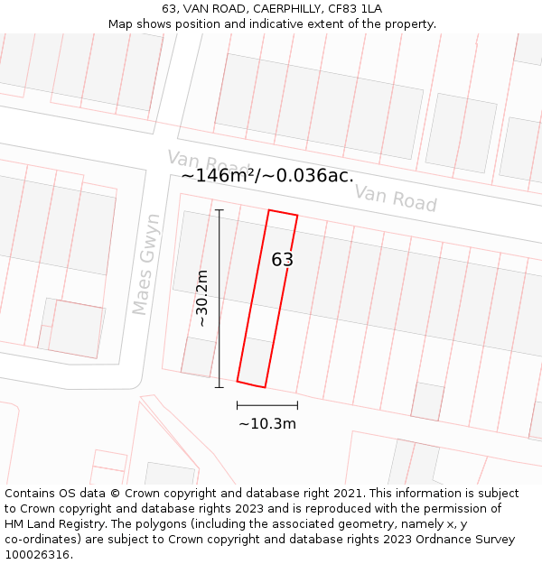 63, VAN ROAD, CAERPHILLY, CF83 1LA: Plot and title map