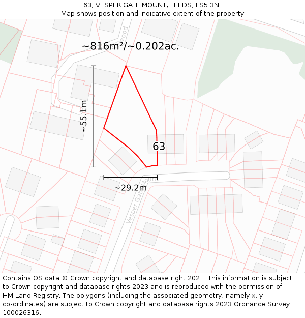 63, VESPER GATE MOUNT, LEEDS, LS5 3NL: Plot and title map
