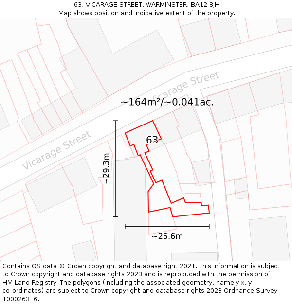 63, VICARAGE STREET, WARMINSTER, BA12 8JH: Plot and title map