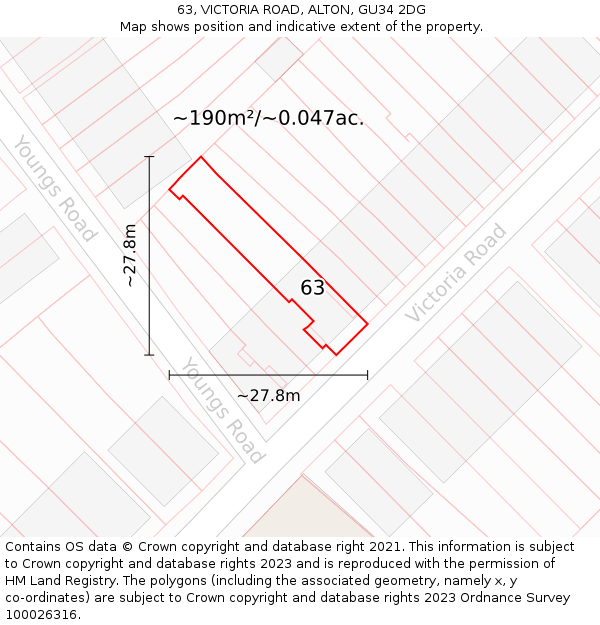 63, VICTORIA ROAD, ALTON, GU34 2DG: Plot and title map