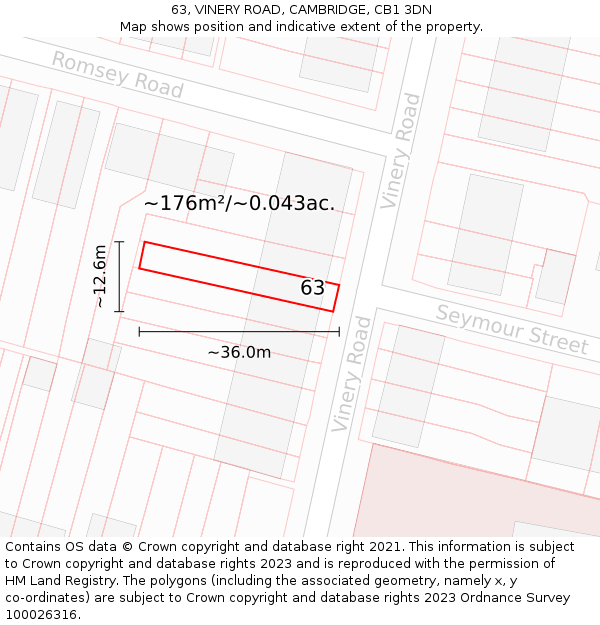 63, VINERY ROAD, CAMBRIDGE, CB1 3DN: Plot and title map