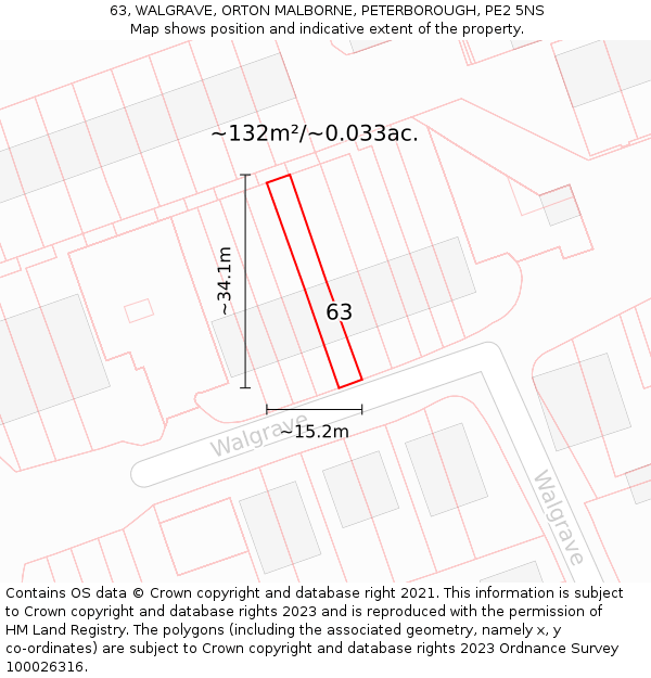 63, WALGRAVE, ORTON MALBORNE, PETERBOROUGH, PE2 5NS: Plot and title map