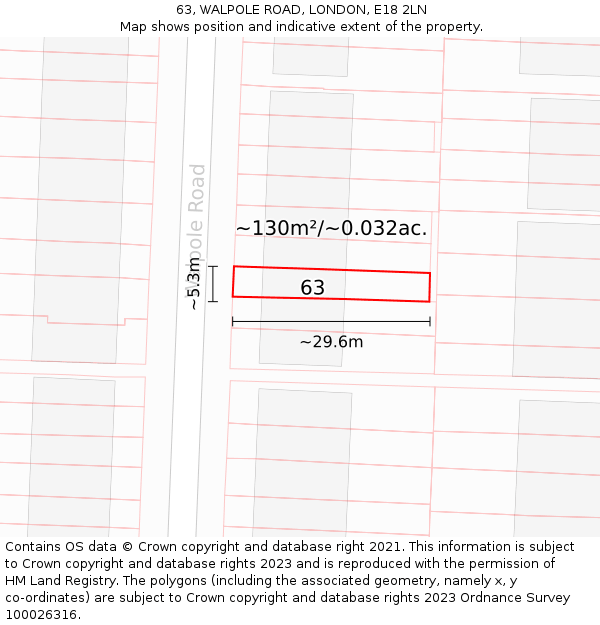 63, WALPOLE ROAD, LONDON, E18 2LN: Plot and title map