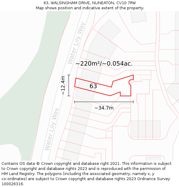 63, WALSINGHAM DRIVE, NUNEATON, CV10 7RW: Plot and title map