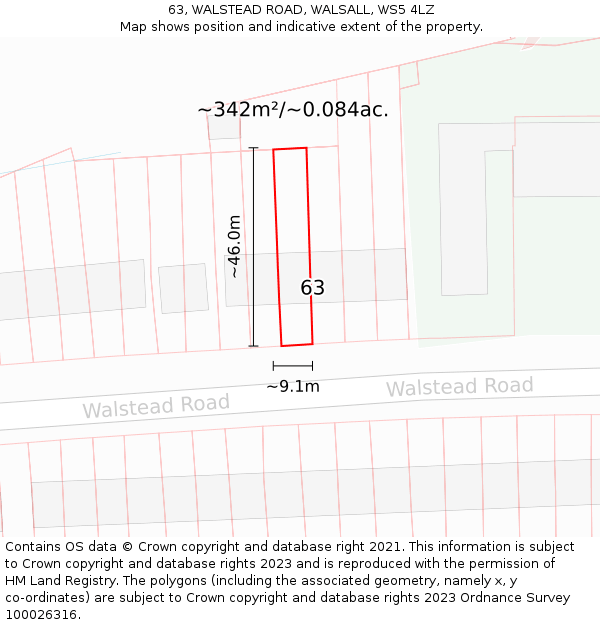 63, WALSTEAD ROAD, WALSALL, WS5 4LZ: Plot and title map