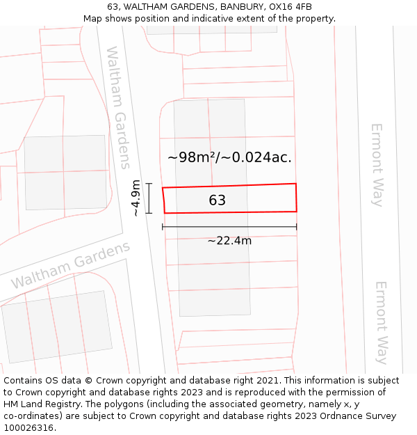 63, WALTHAM GARDENS, BANBURY, OX16 4FB: Plot and title map
