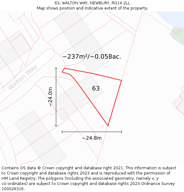 63, WALTON WAY, NEWBURY, RG14 2LL: Plot and title map