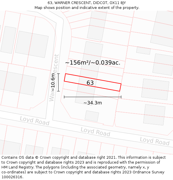63, WARNER CRESCENT, DIDCOT, OX11 8JY: Plot and title map