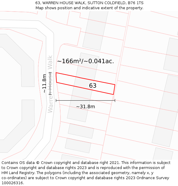 63, WARREN HOUSE WALK, SUTTON COLDFIELD, B76 1TS: Plot and title map