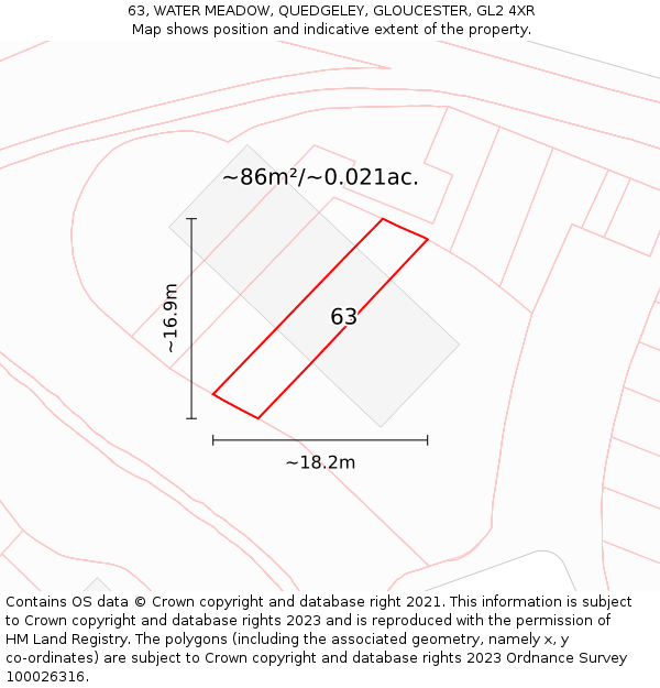 63, WATER MEADOW, QUEDGELEY, GLOUCESTER, GL2 4XR: Plot and title map